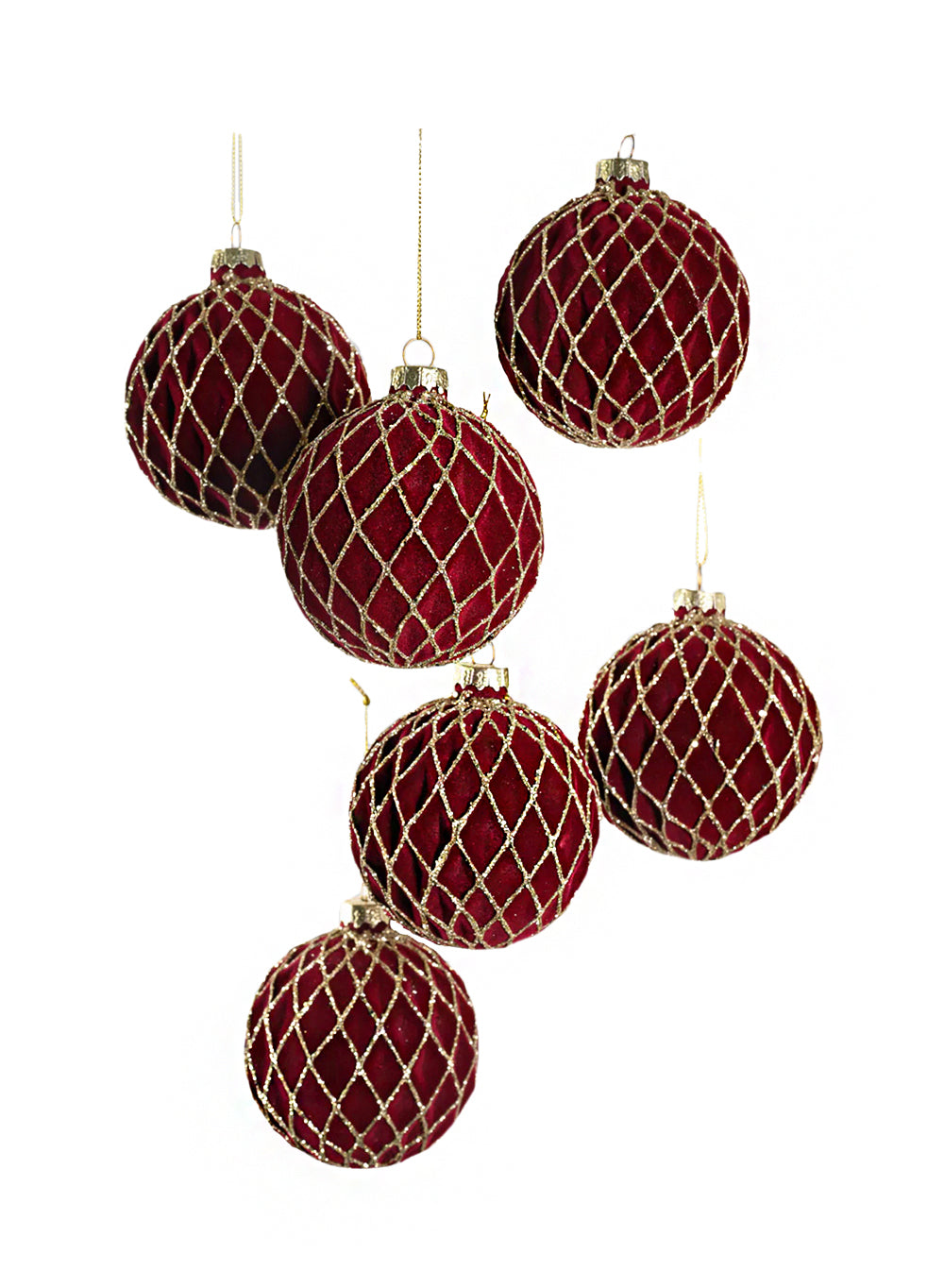 3" Red Velvet Glass Christmas Ornaments, Pack of 6