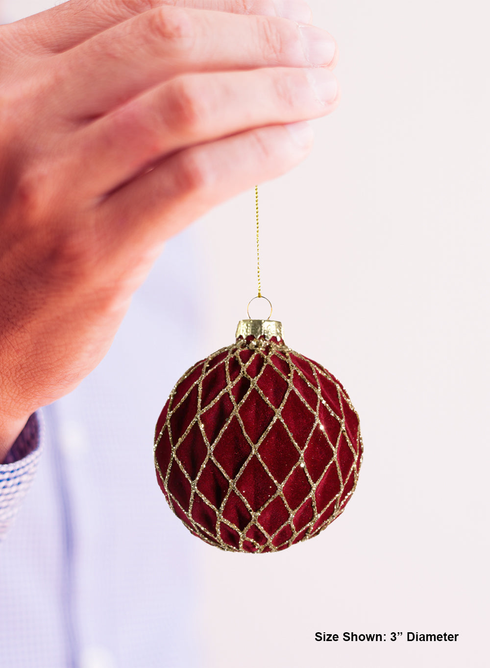 3" Red Velvet Glass Christmas Ornaments, Pack of 6
