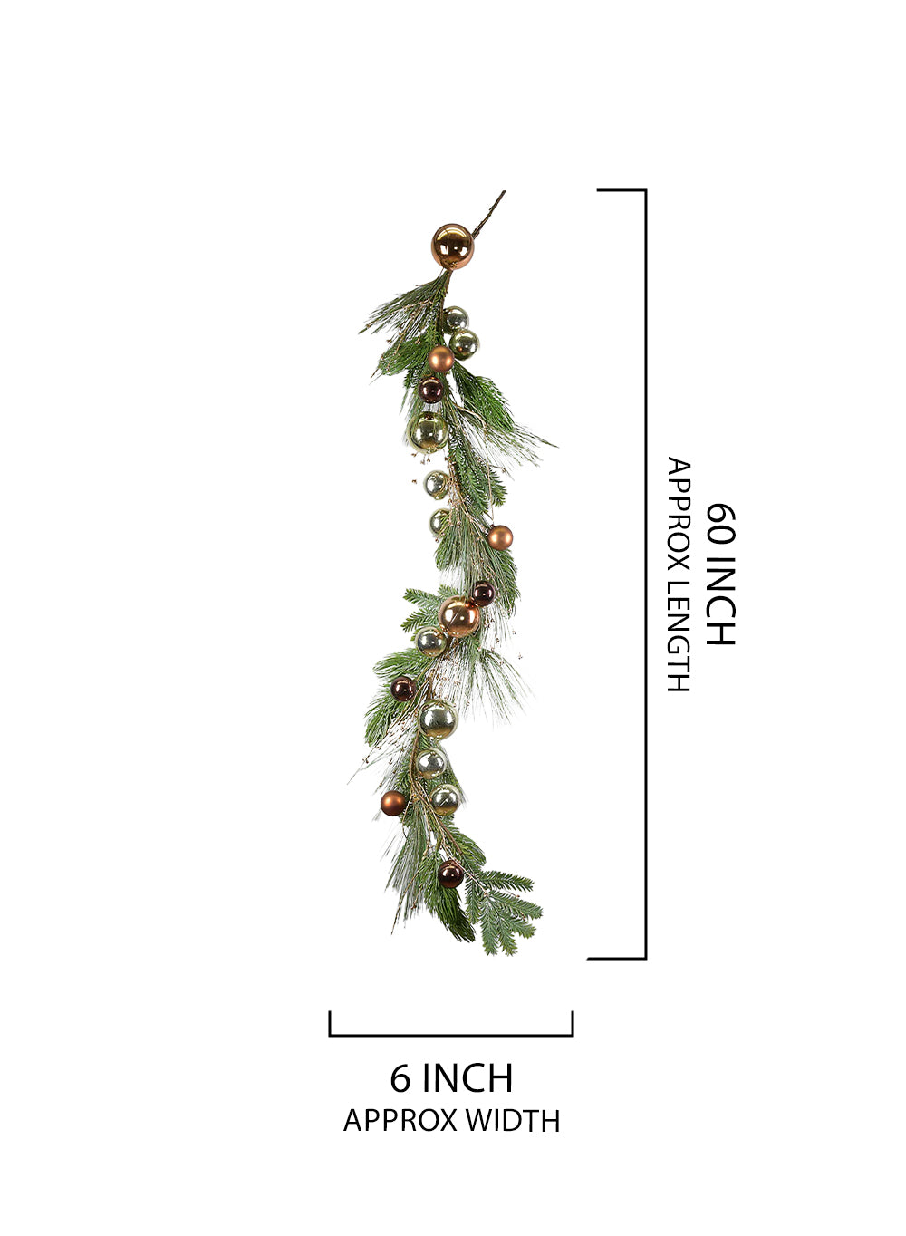 60" Pine Garland with Gold Bronze & Champagne Ornaments