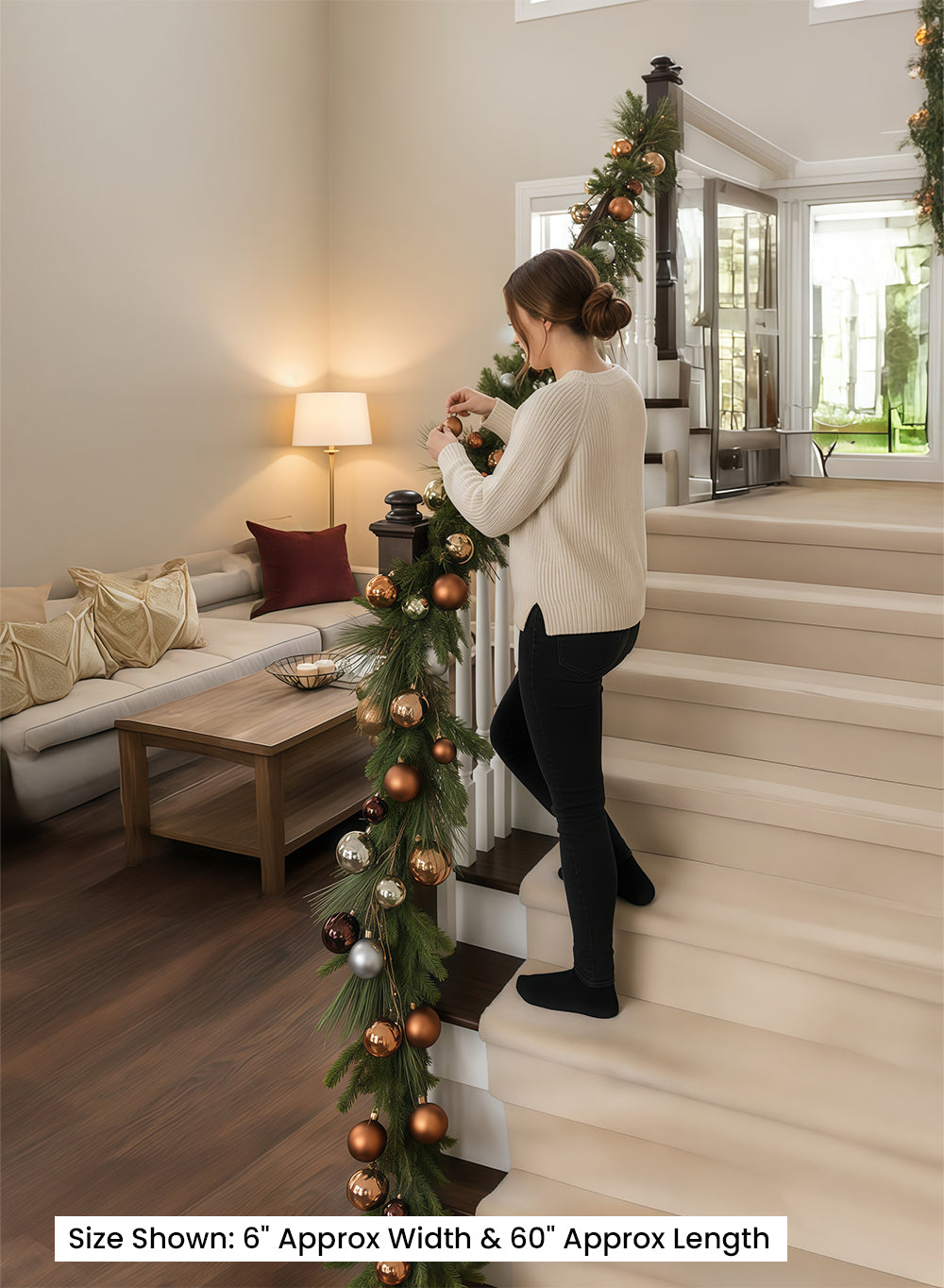 60" Pine Garland with Gold Bronze & Champagne Ornaments