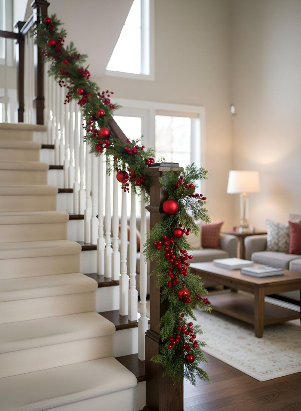 62" Pine Garland with Red Berries & Ornaments