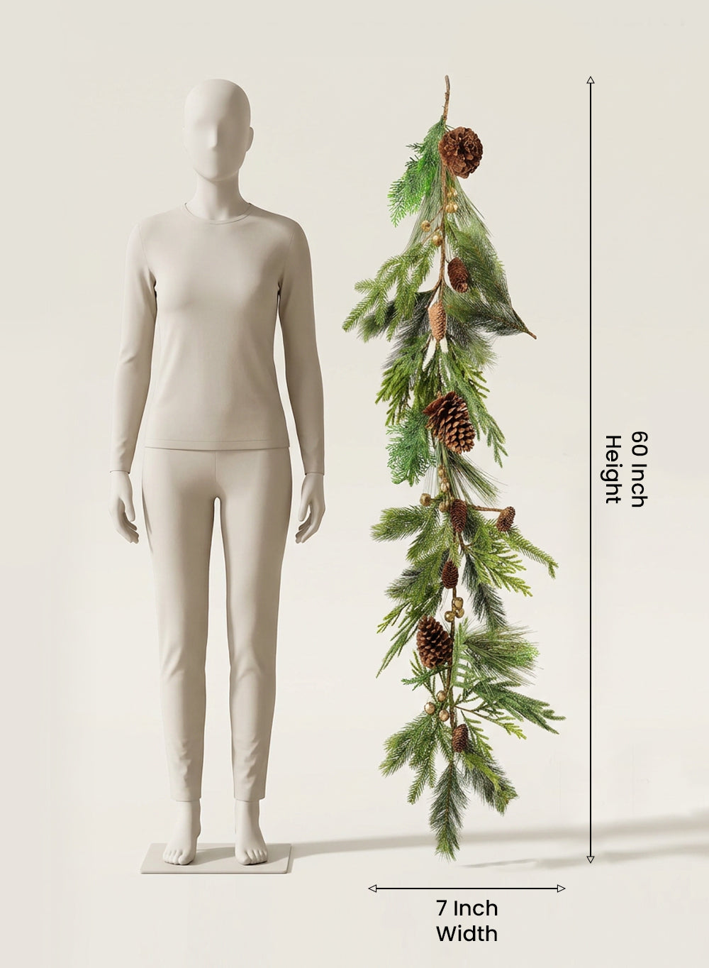 Evergreen Garland with Natural Pinecones & Gold Jingle Bells, 60" Long