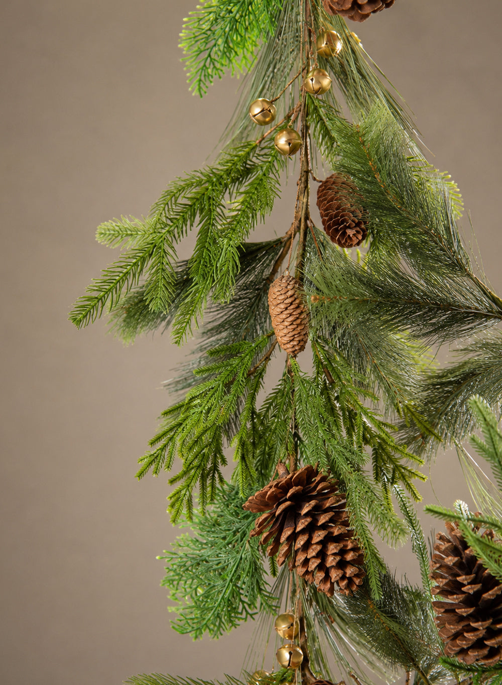 Evergreen Garland with Natural Pinecones & Gold Jingle Bells, 60" Long