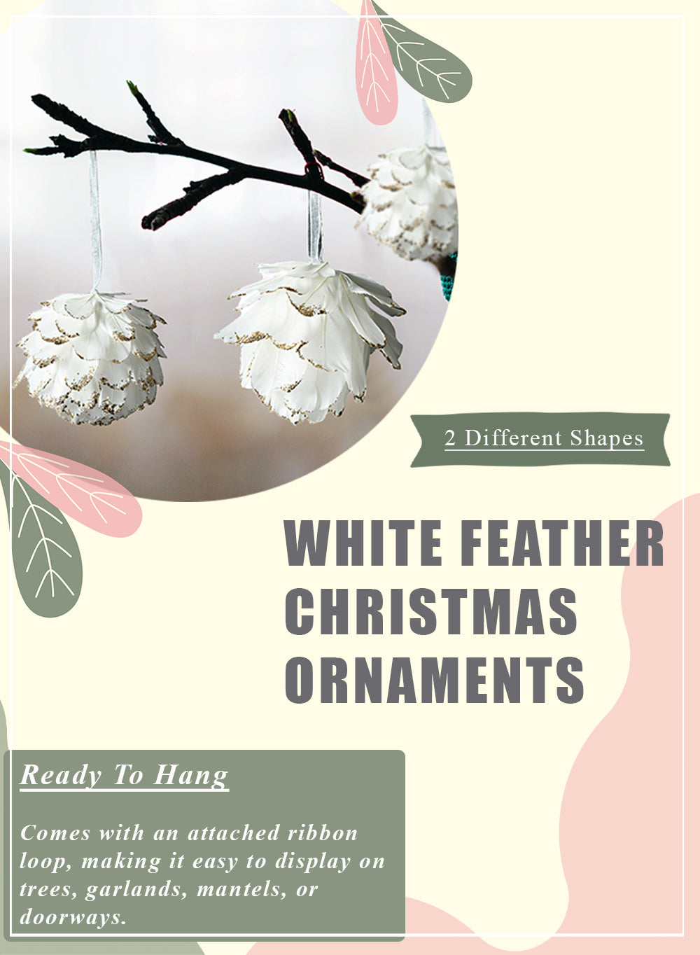 White Feather Ornament, Available 2 Sizes