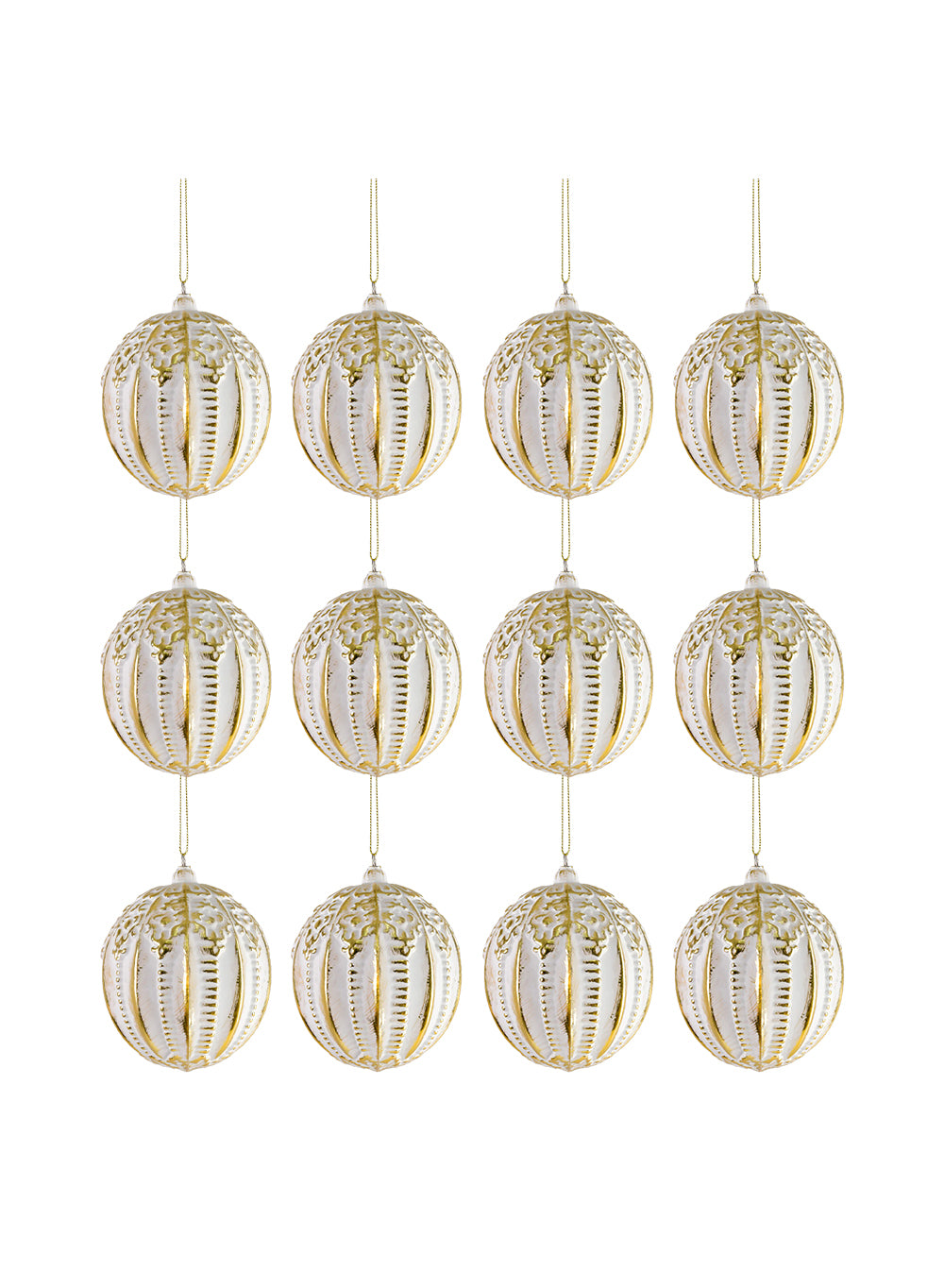 Vintage Gold Embossed Plastic Christmas Ornament, 4" Diameter, Pack of 12