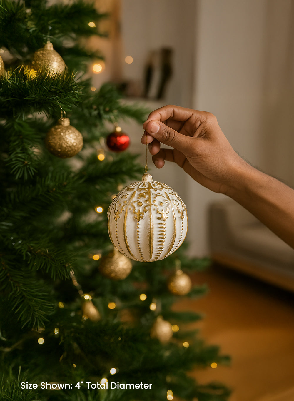 Vintage Gold Embossed Plastic Christmas Ornament, 4" Diameter, Pack of 12