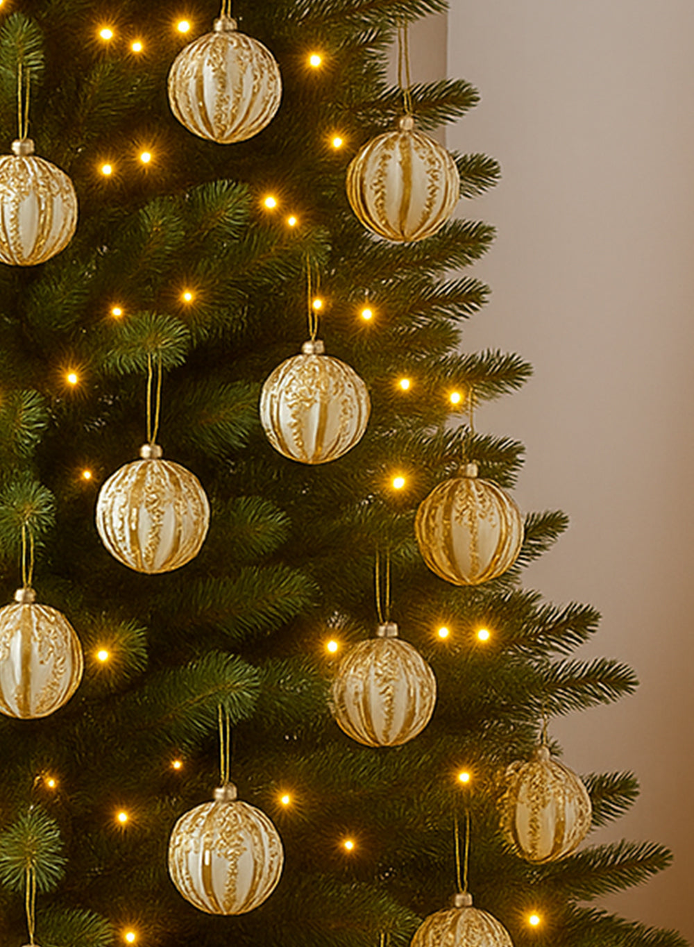 Vintage Gold Embossed Plastic Christmas Ornament, 4" Diameter, Pack of 12