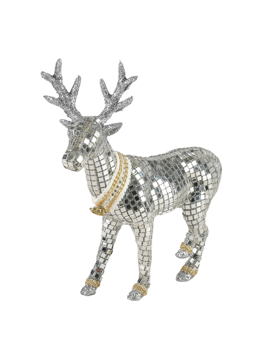 Mirrored Mosaic Reindeer Figurine, 10.5" Tall, 2" Wide & 9.5" Long