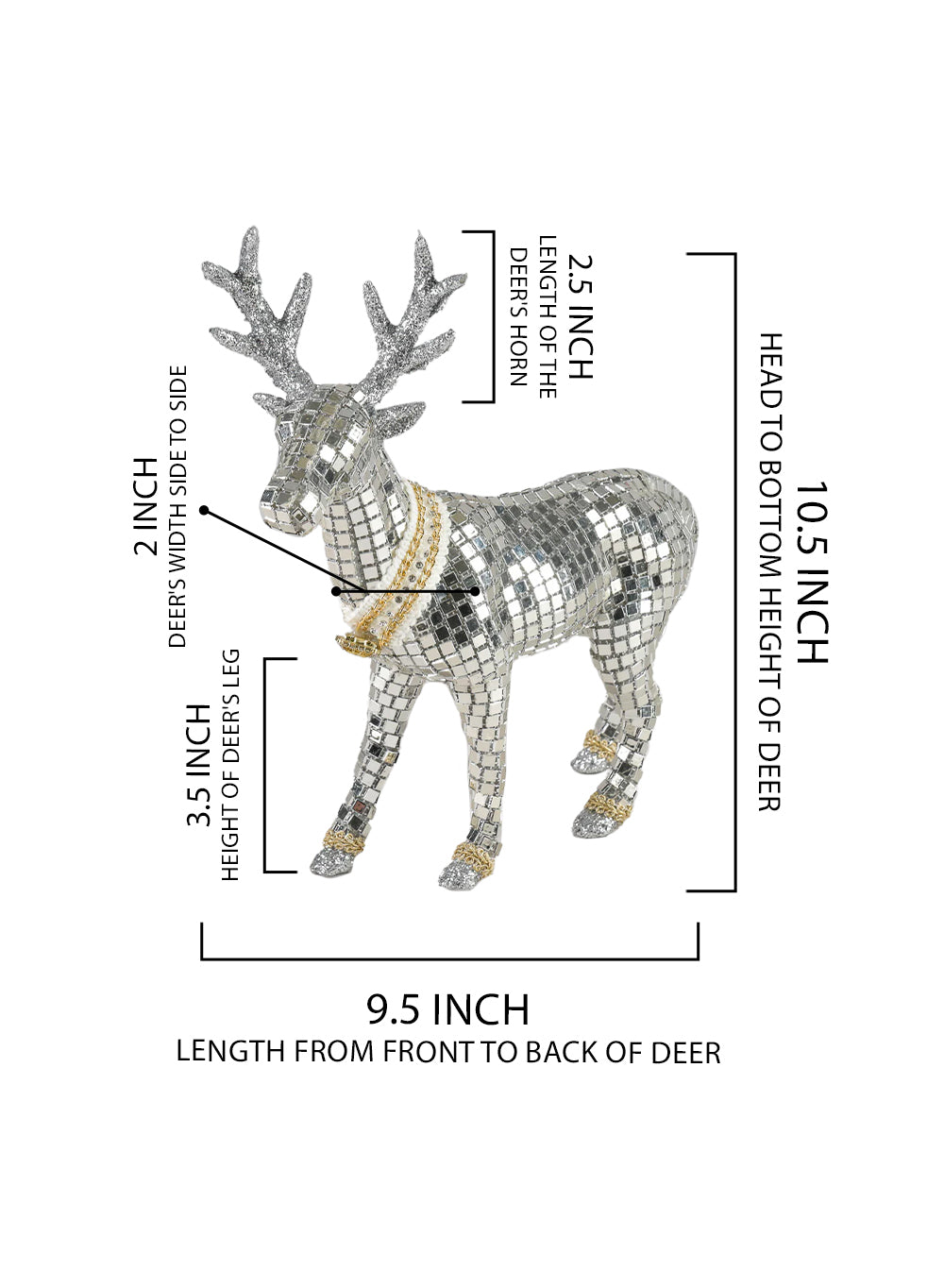 Mirrored Mosaic Reindeer Figurine, 10.5" Tall, 2" Wide & 9.5" Long