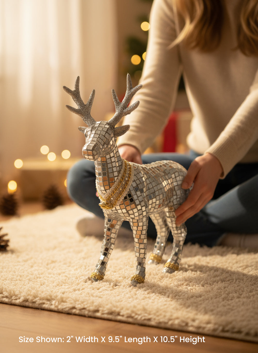 Mirrored Mosaic Reindeer Figurine, 10.5" Tall, 2" Wide & 9.5" Long