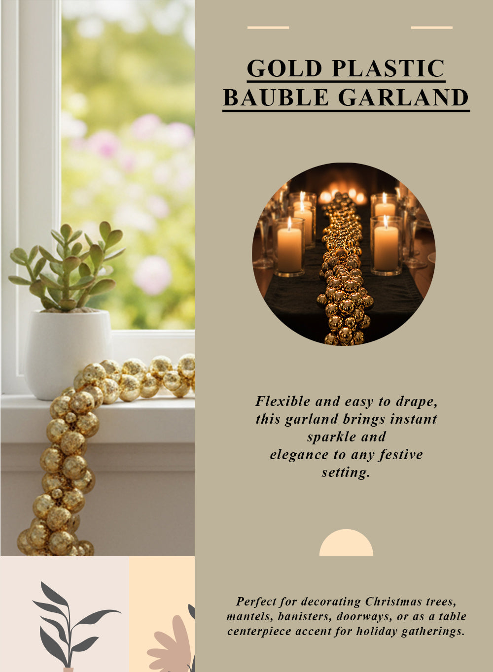Plastic Bauble Garland, Available 3 Sizes