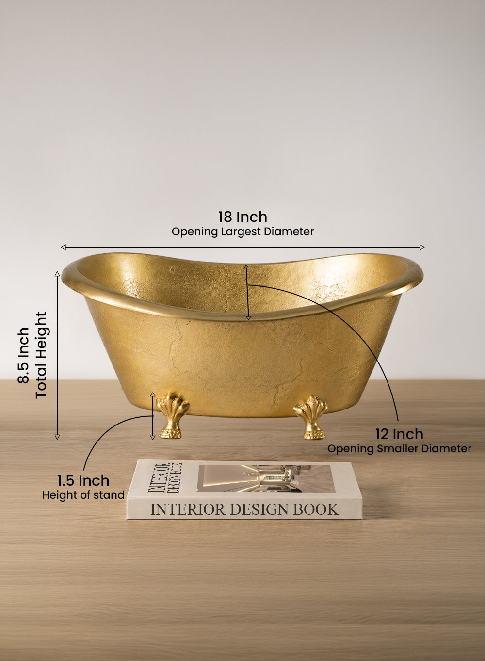 Maison Gold Clawfoot Mini Bathtub, 18" Long, 12" Wide & 8.5" Tall