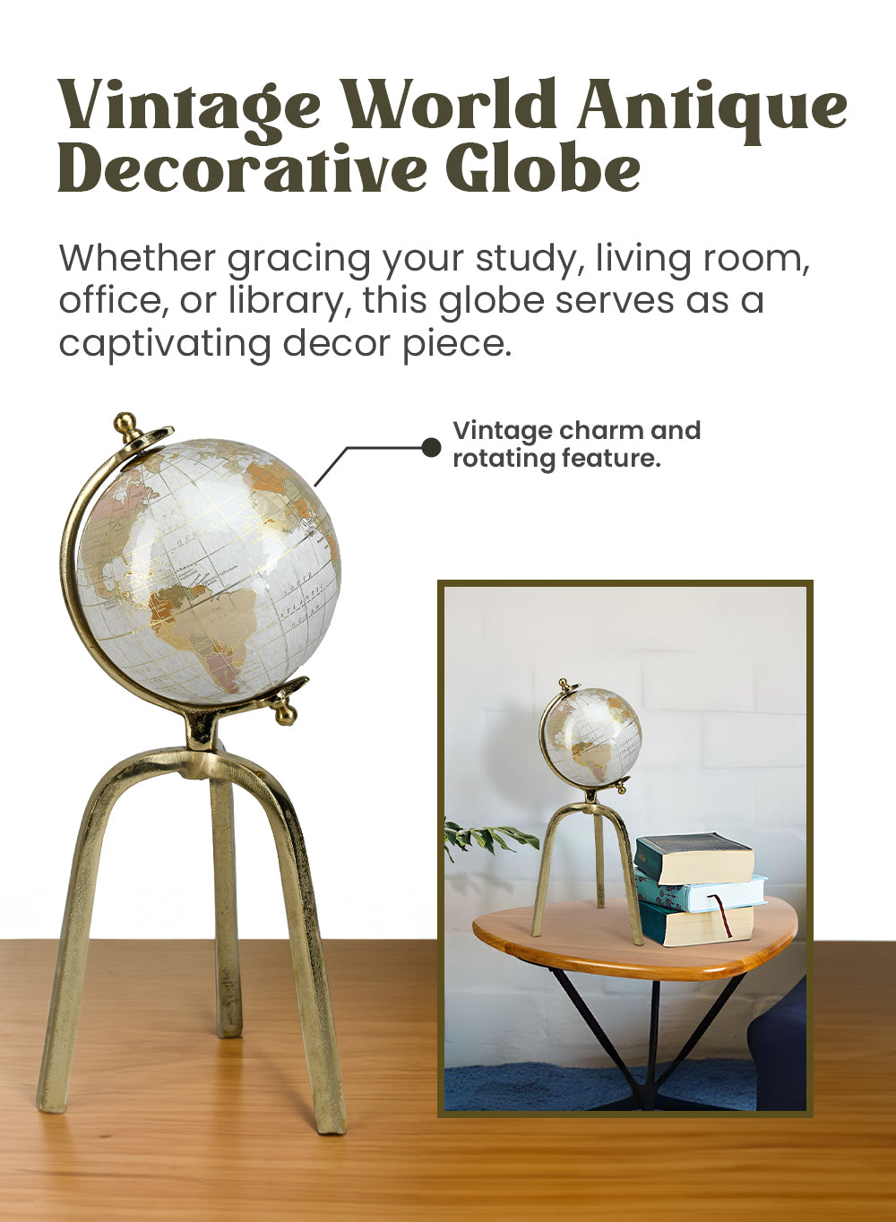 Vintage World Antique Decorative Globe with Stand, for Home and Office Decor