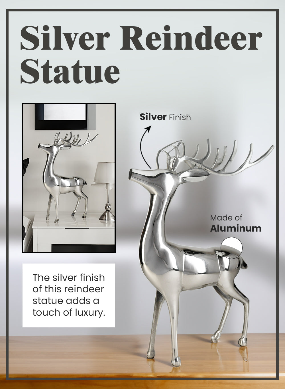 Reindeer Statue, Christmas Deer, Reindeer Ornaments for Home Decor Accents, in 2 Colors