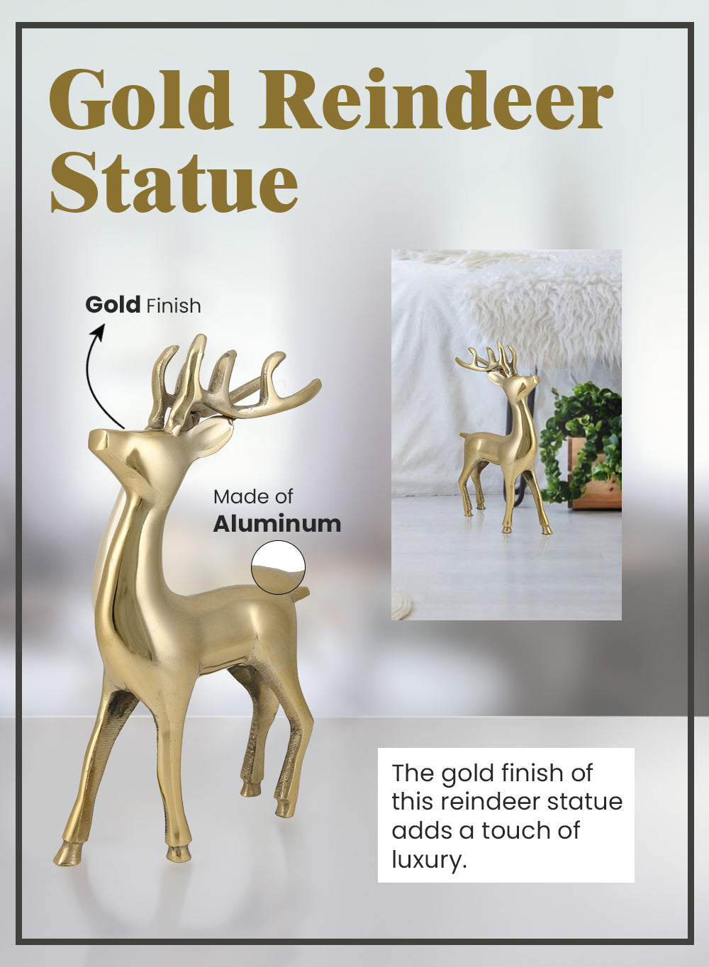 Reindeer Statue, Christmas Deer, Reindeer Ornaments for Home Decor Accents, in 2 Colors