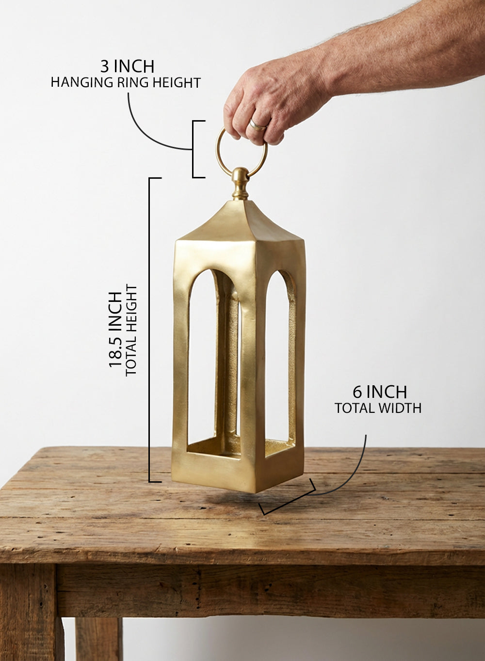 Aria Arch Metal Lantern, 6" Square & 21.5" Tall