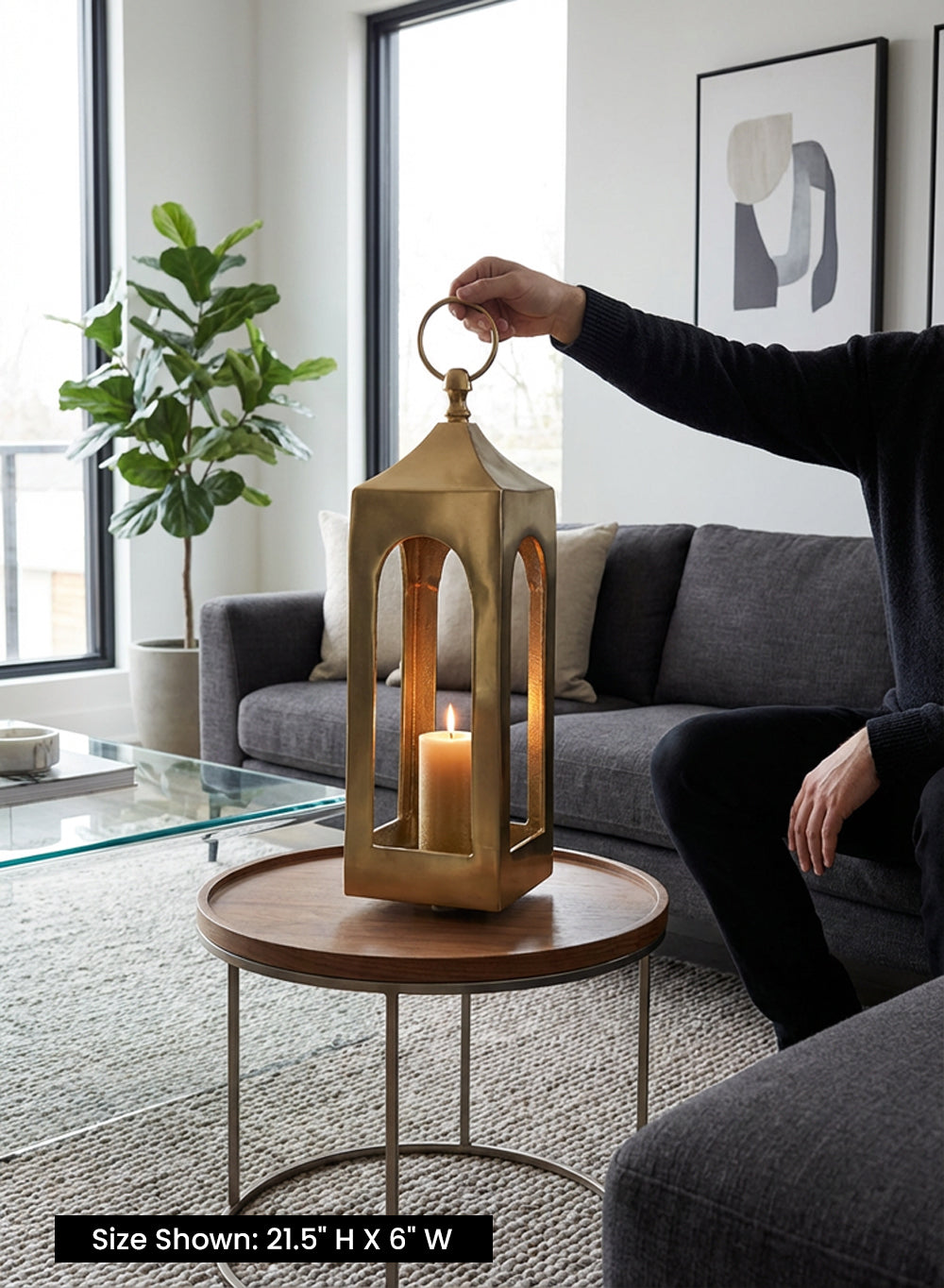 Aria Arch Metal Lantern, 6" Square & 21.5" Tall