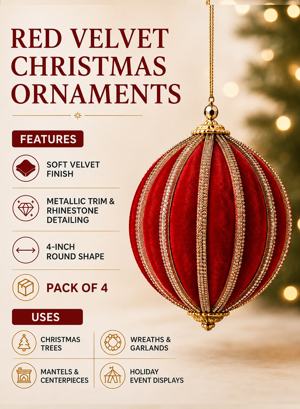 Noelle Velvet Christmas Ornaments Collection