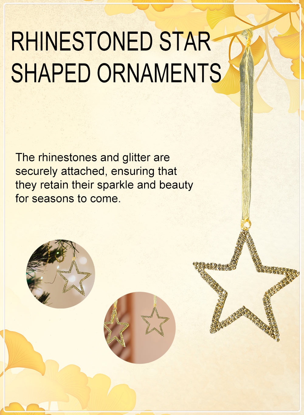 Rhinestone Studded Ornament, in 2 Colors & Shapes Set of 6