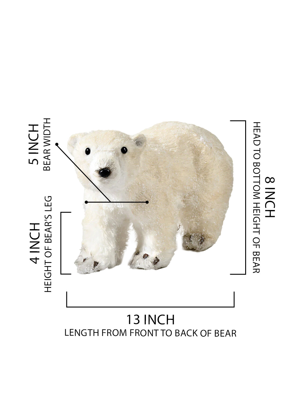 Walking Polar Bear Figurine, 8" Tall, 5" Wide & 13" Long