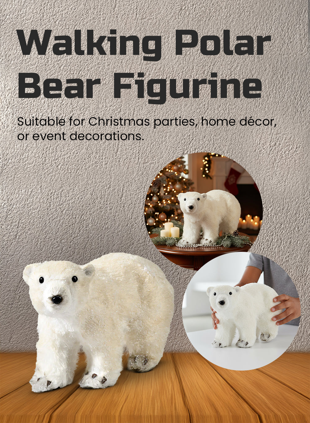 Walking Polar Bear Figurine, 8" Tall, 5" Wide & 13" Long