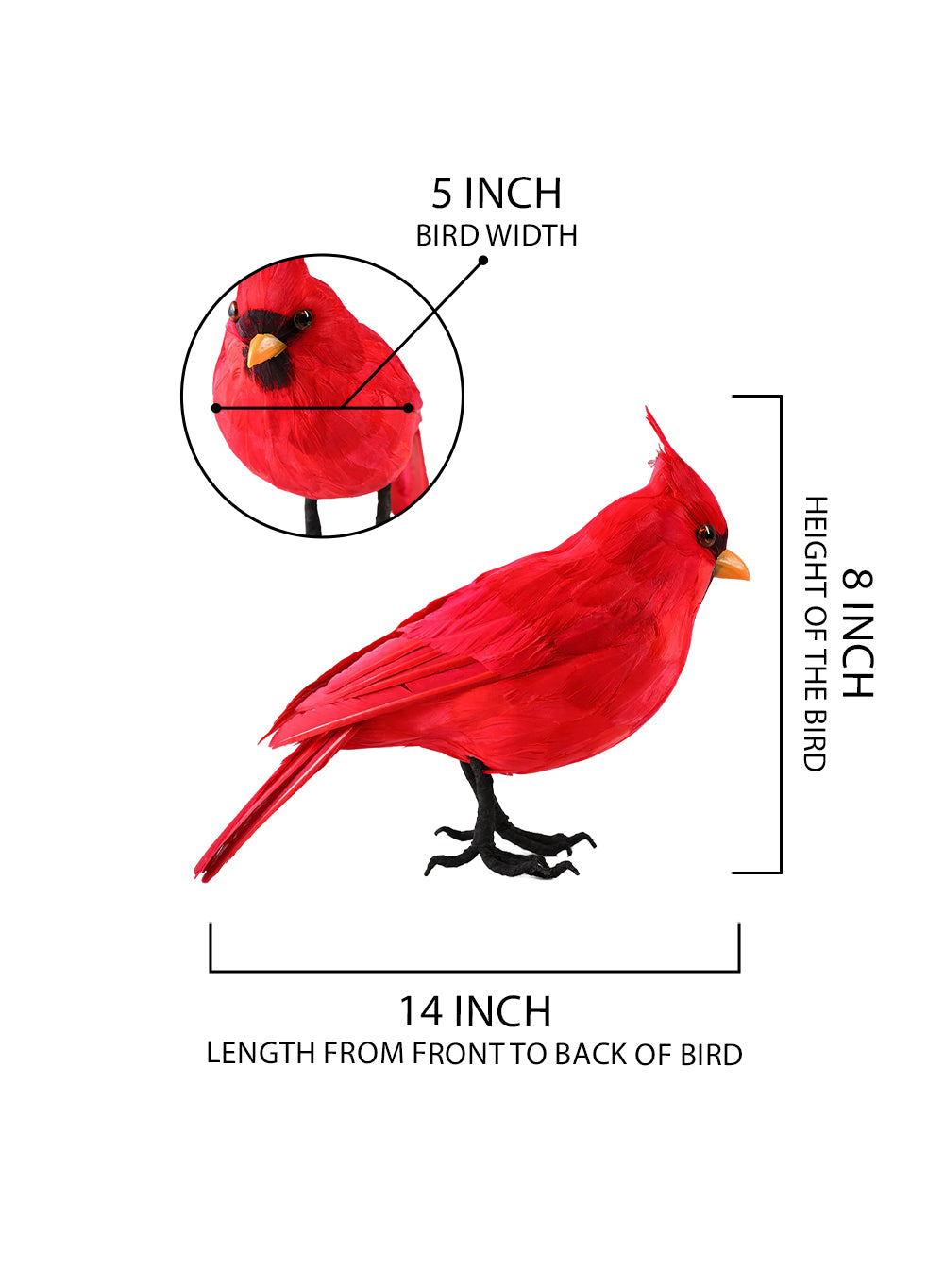 Red Cardinal Christmas Ornament, 8" Tall, 5" Wide & 14" Long