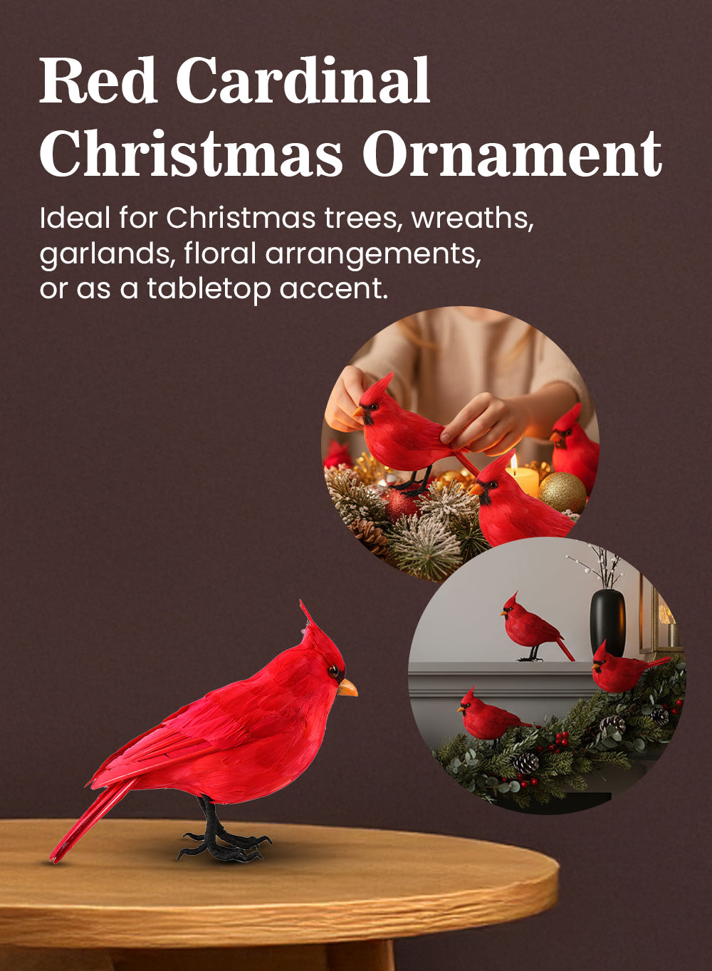 Red Cardinal Christmas Ornament, 8" Tall, 5" Wide & 14" Long
