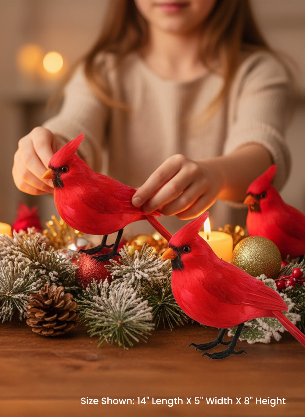 Red Cardinal Christmas Ornament, 8" Tall, 5" Wide & 14" Long