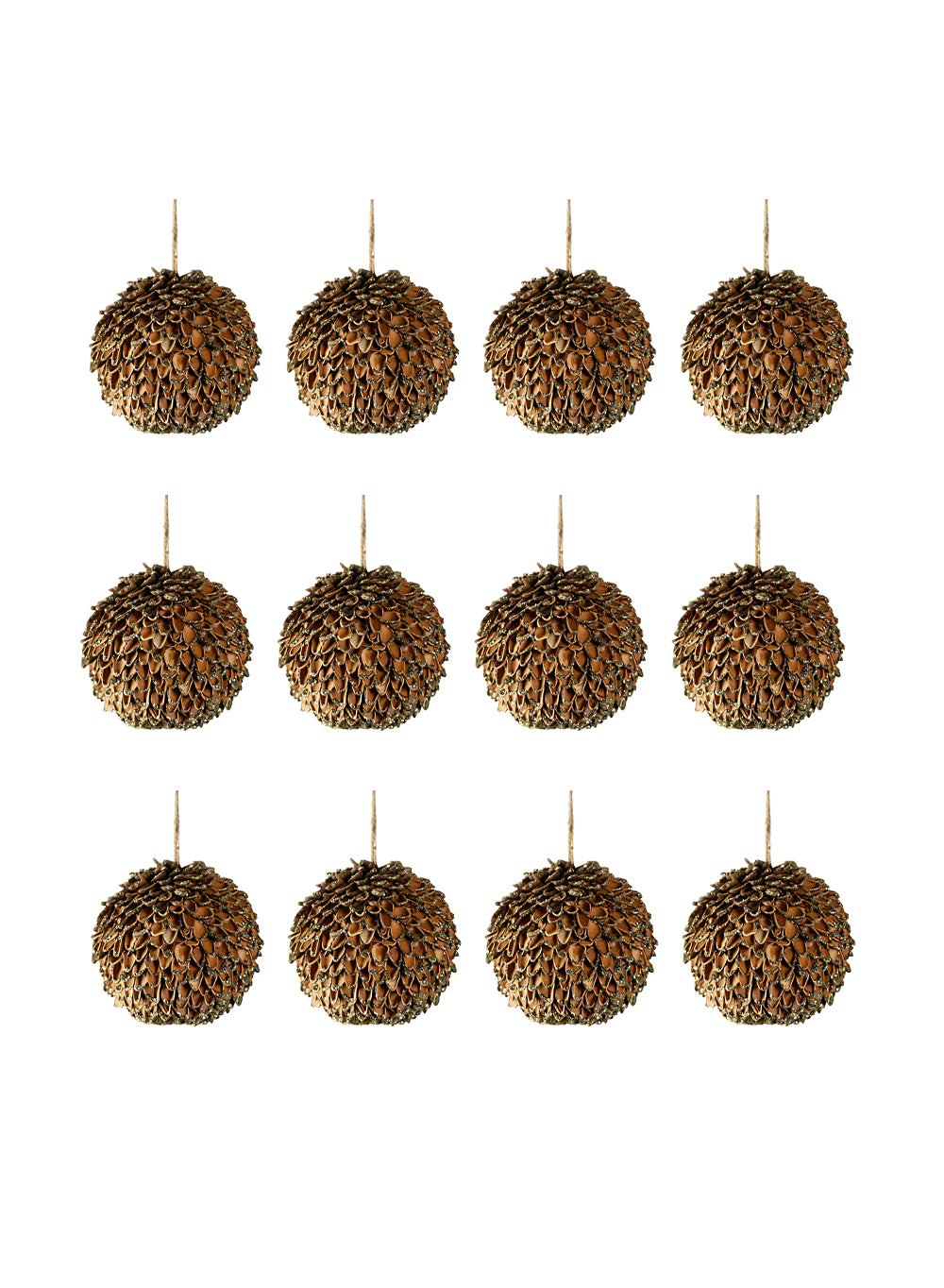 Natural Pine Cone Christmas Ornaments, 4.5" Diameter, Pack of 12