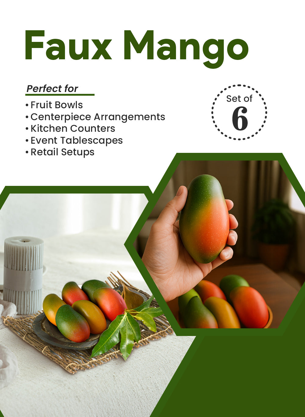 Faux Mango, 4.5" Diameter & 2.2" Tall, Pack of 6