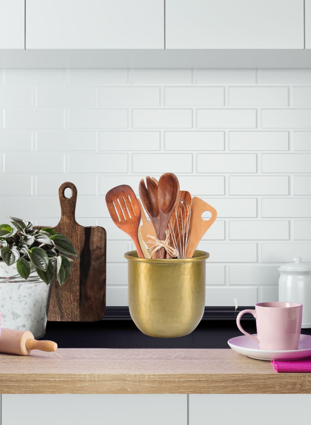 Antiqued Brass Vase-Simple Design with Curved Base Accent Piece,2 Sizes