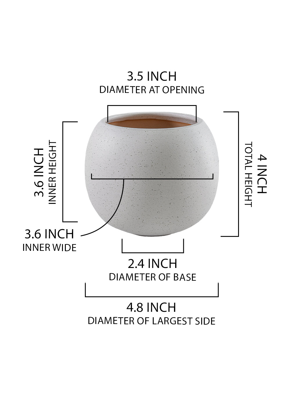 Noor Speckled Ceramic Fishbowl Planter, 4.8" Diameter & 4" Tall