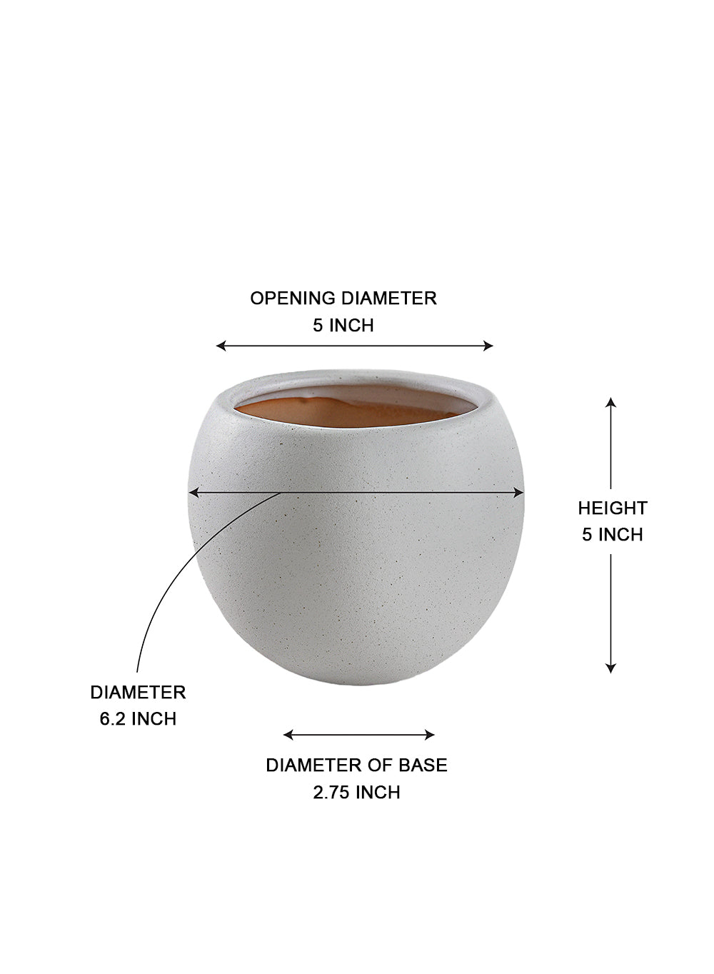 Noa White Ceramic Planter, 6.2" Diameter & 5" Tall