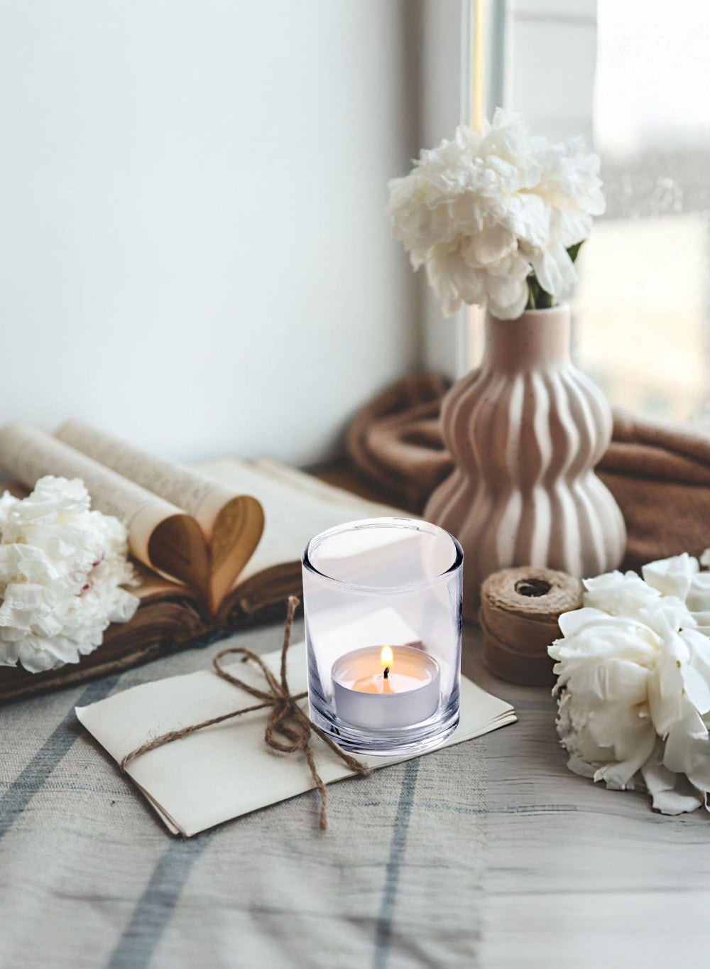 Serene Spaces Living Clear Glass Votive Candle Holders, 3" Tall and 2.5" Diameter