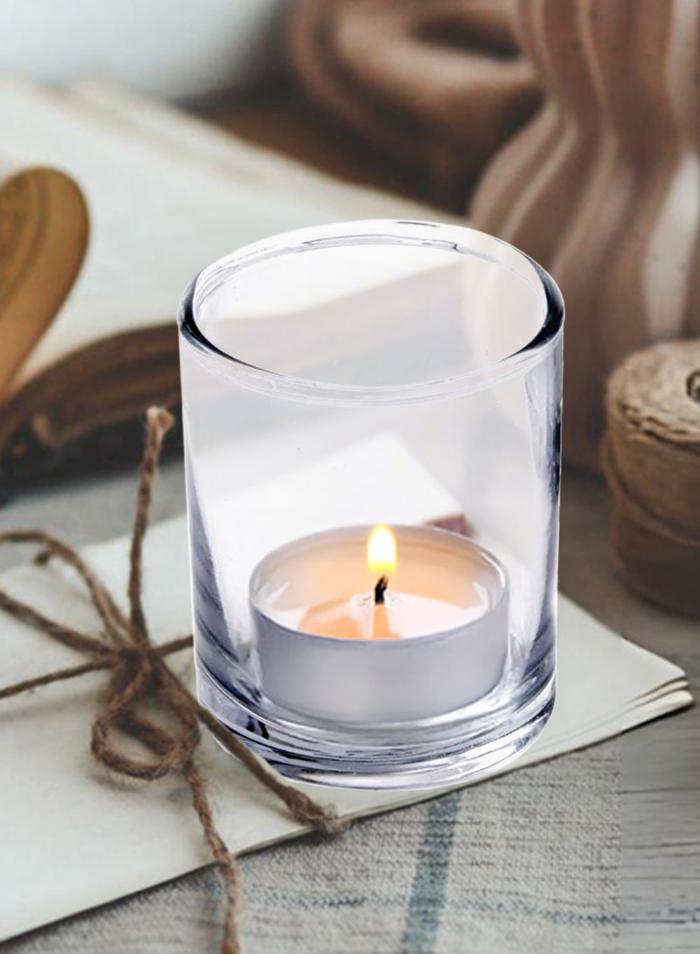 Serene Spaces Living Clear Glass Votive Candle Holders, 3" Tall and 2.5" Diameter