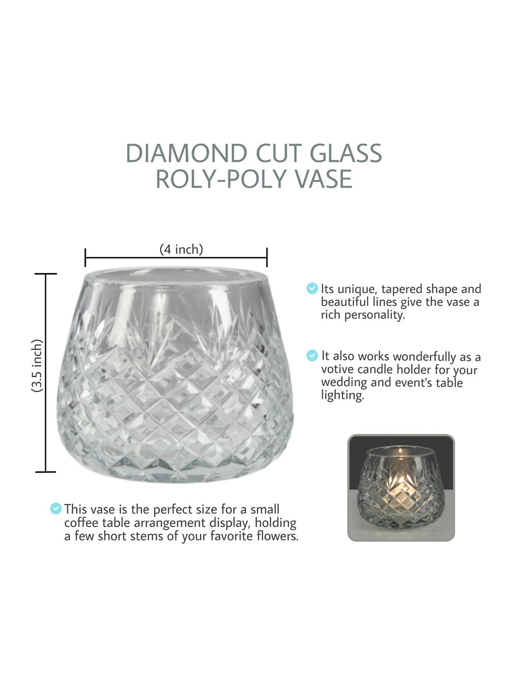 Diamond Cut Glass Vase, In 3 Shapes