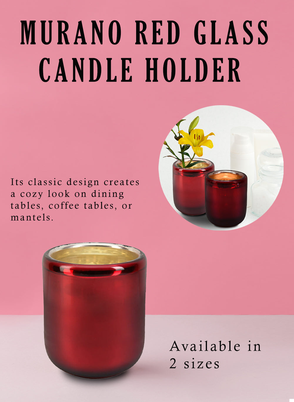 Bundle: Red Mercury Glass Candle Holders with White Votive Candles