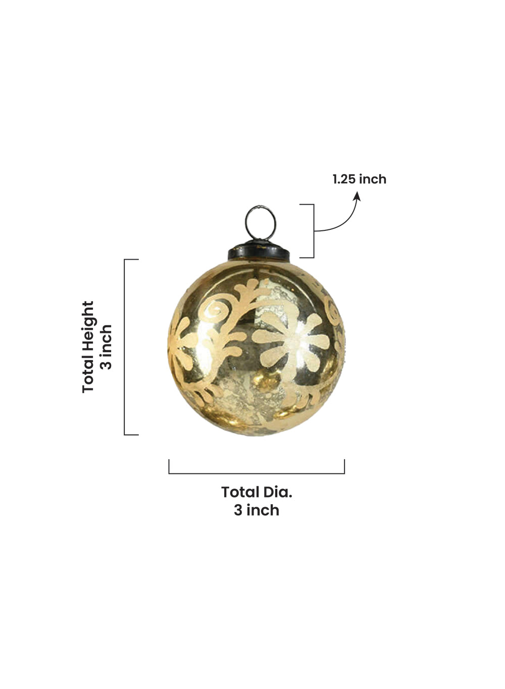 3" Matte Etched Gold Ball Ornament, Set of 6
