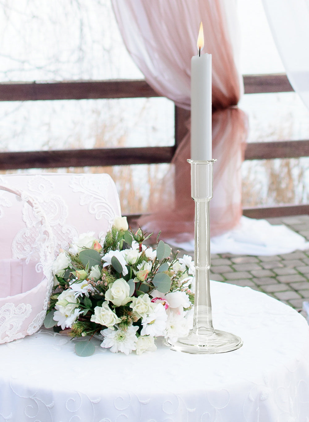 Glass Pillar Taper Candle Holder, In 2 Sizes