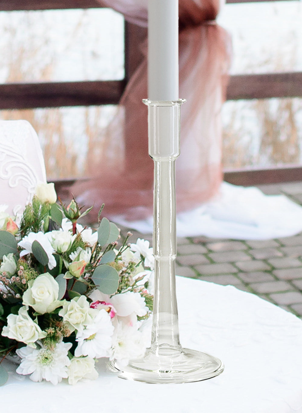 Glass Pillar Taper Candle Holder, In 2 Sizes