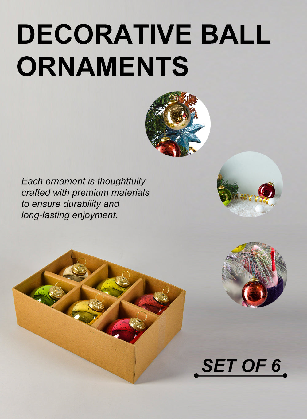 Mercury Glass Ball Ornaments, in 5 Colors, Set of 6