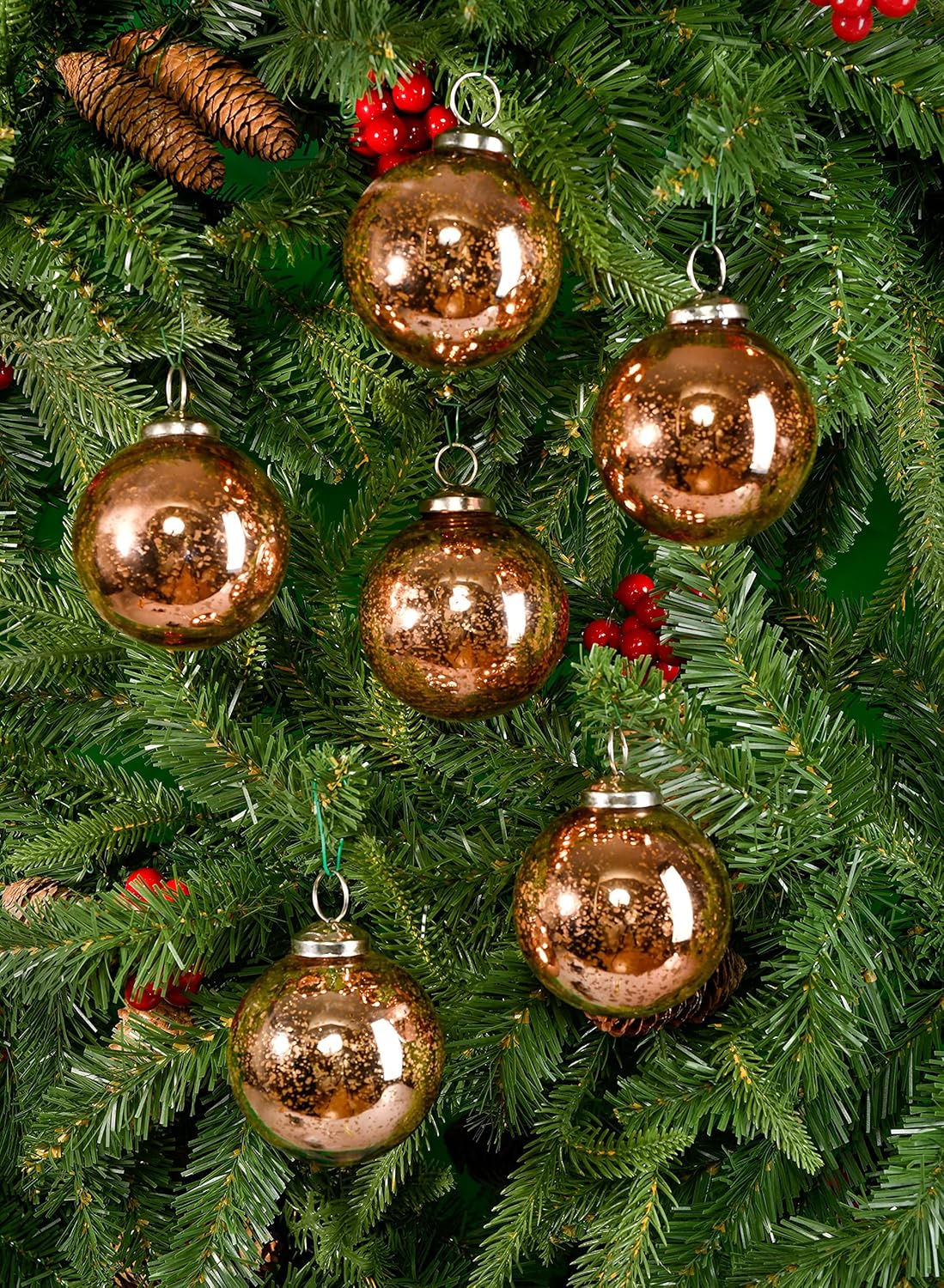 Mercury Glass Ball Ornaments, in 5 Colors, Set of 6