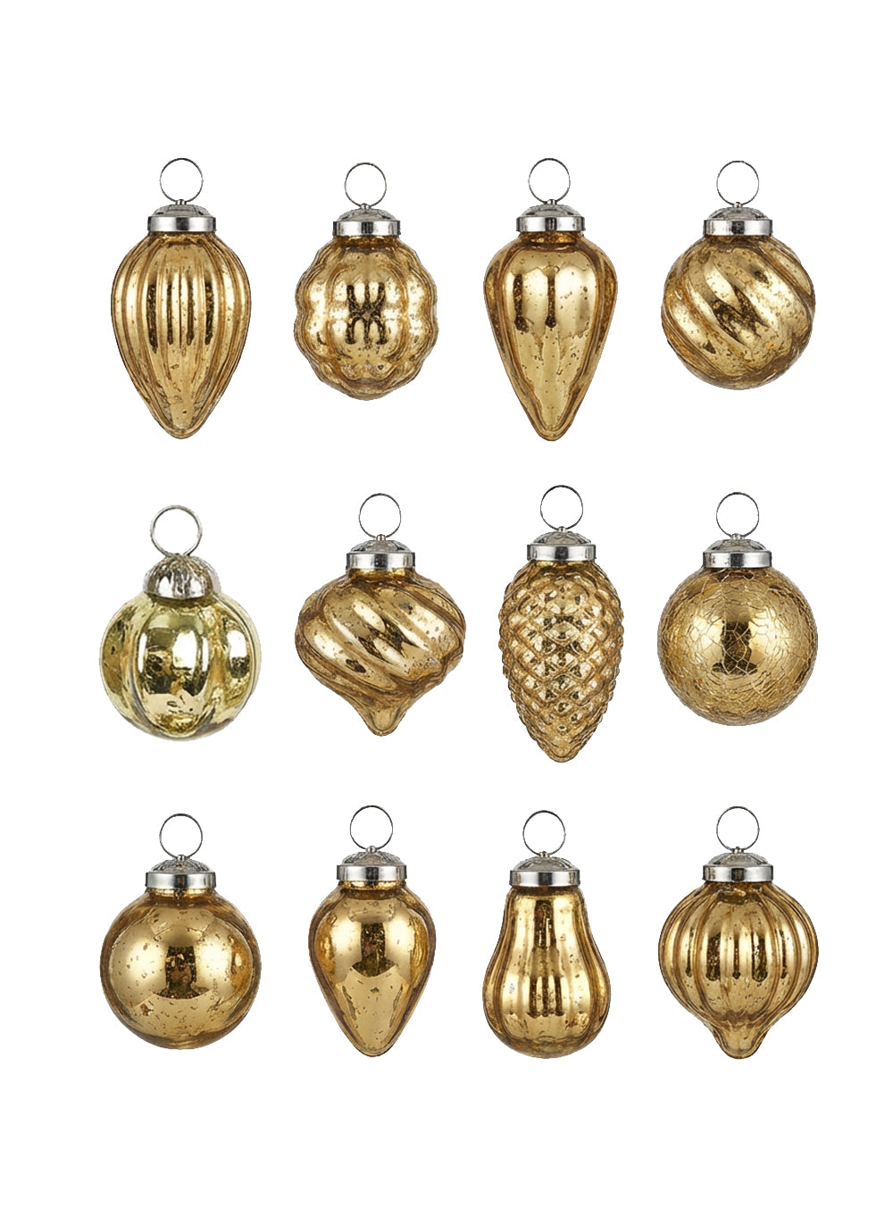 Mini Mercury Glass Ornaments Collection, 1-1.5" Wide x 2" Tall