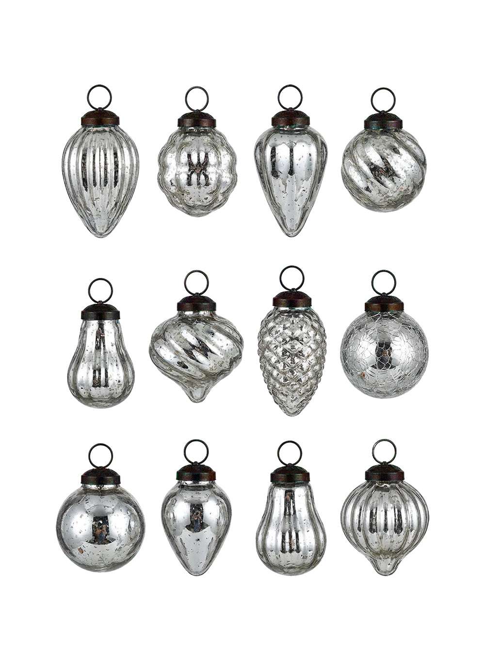 Mini Mercury Glass Ornaments Collection, 1-1.5" Wide x 2" Tall