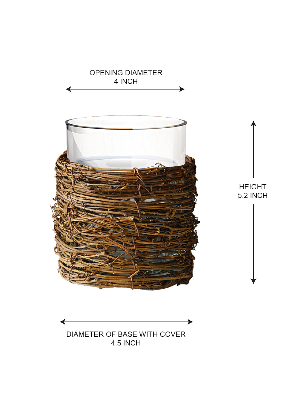 WillowNest Rustic Glass Vase, 4.5" Diameter & 5.2" Tall