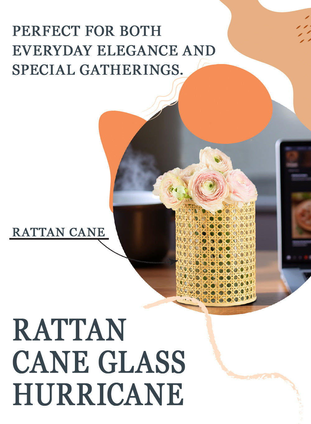 Rattan Cane Wrapped Glass Hurricane, in 6 Sizes