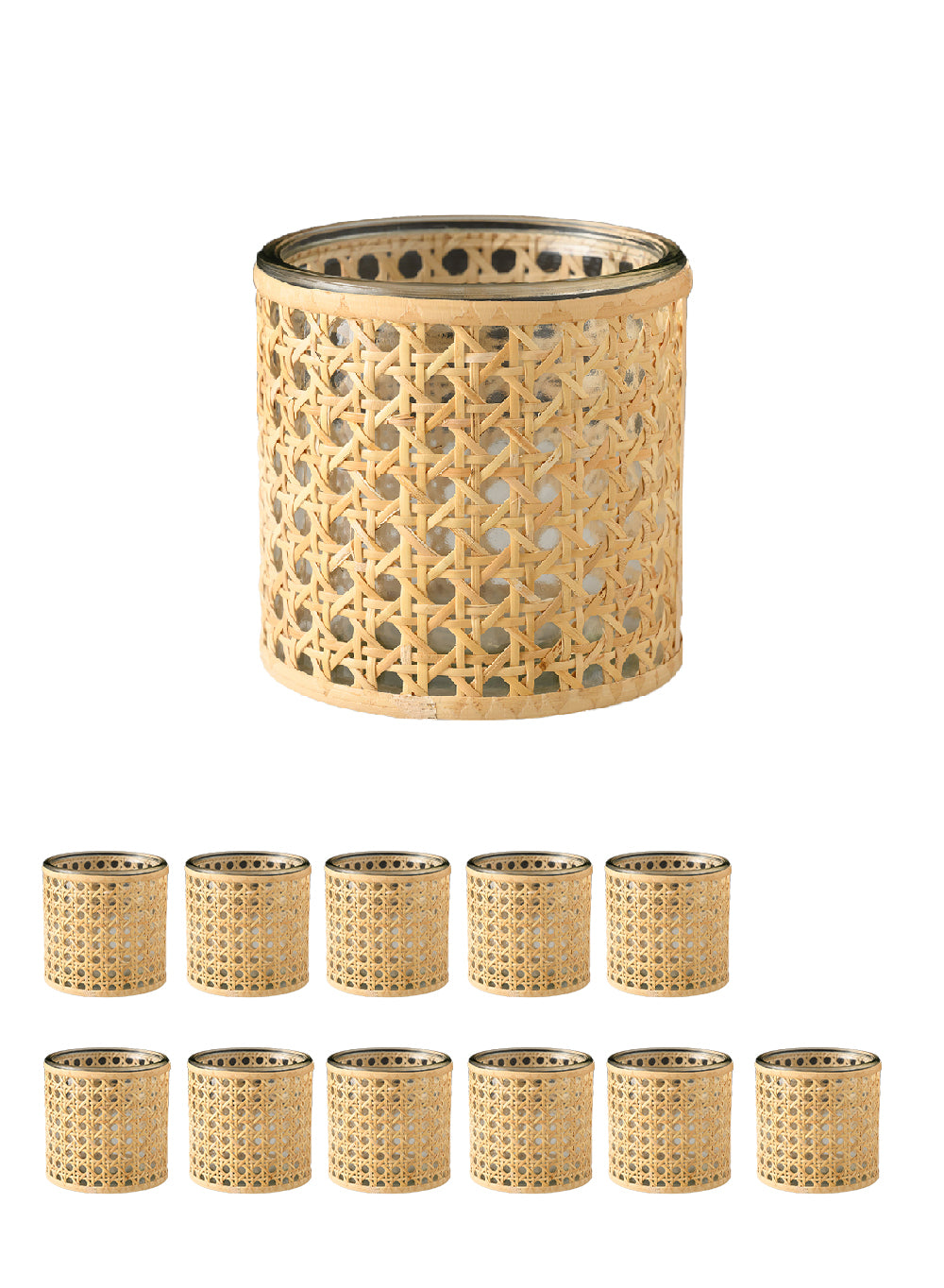 Rattan Cane Wrapped Glass Hurricane, in 6 Sizes