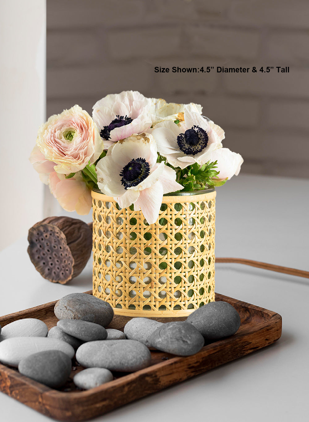 Rattan Cane Wrapped Glass Hurricane, in 6 Sizes