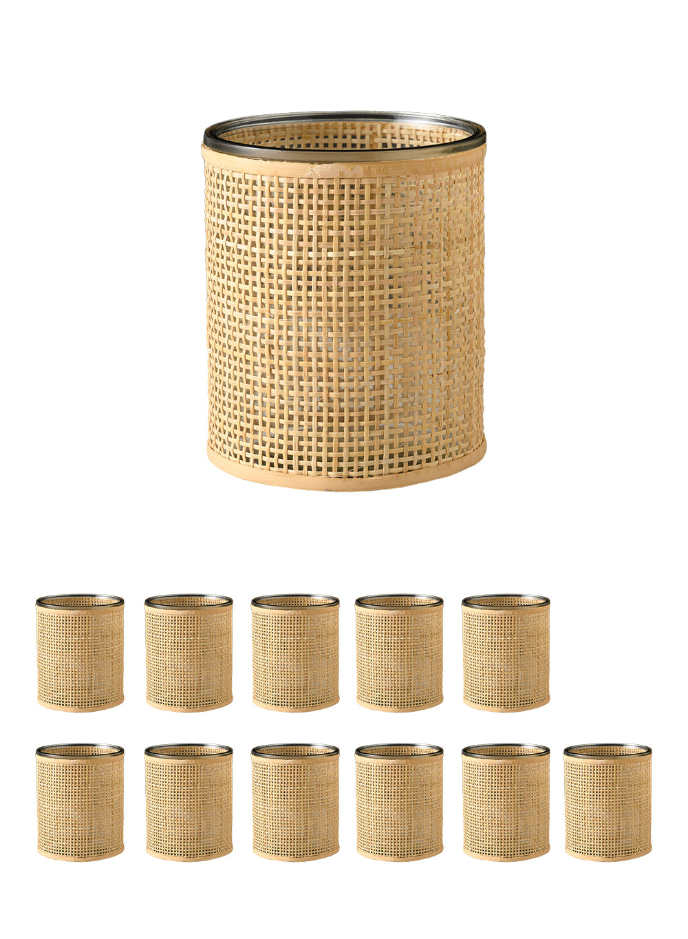 Rattan Cane Wrapped Glass Hurricane, in 6 Sizes