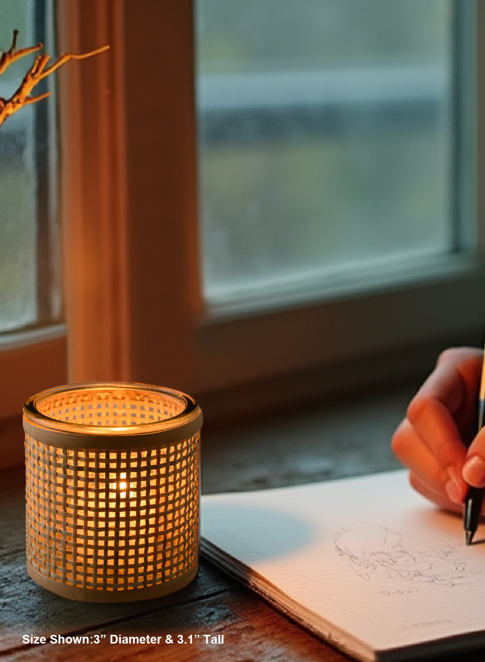 Rattan Cane Wrapped Glass Hurricane, in 6 Sizes